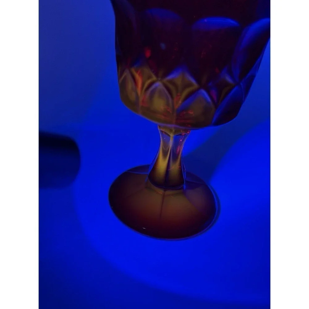 6 Vtg Noritake Perspective Ruby Red Cocktail Goblet Cadmium Glass UV Glow 4.75